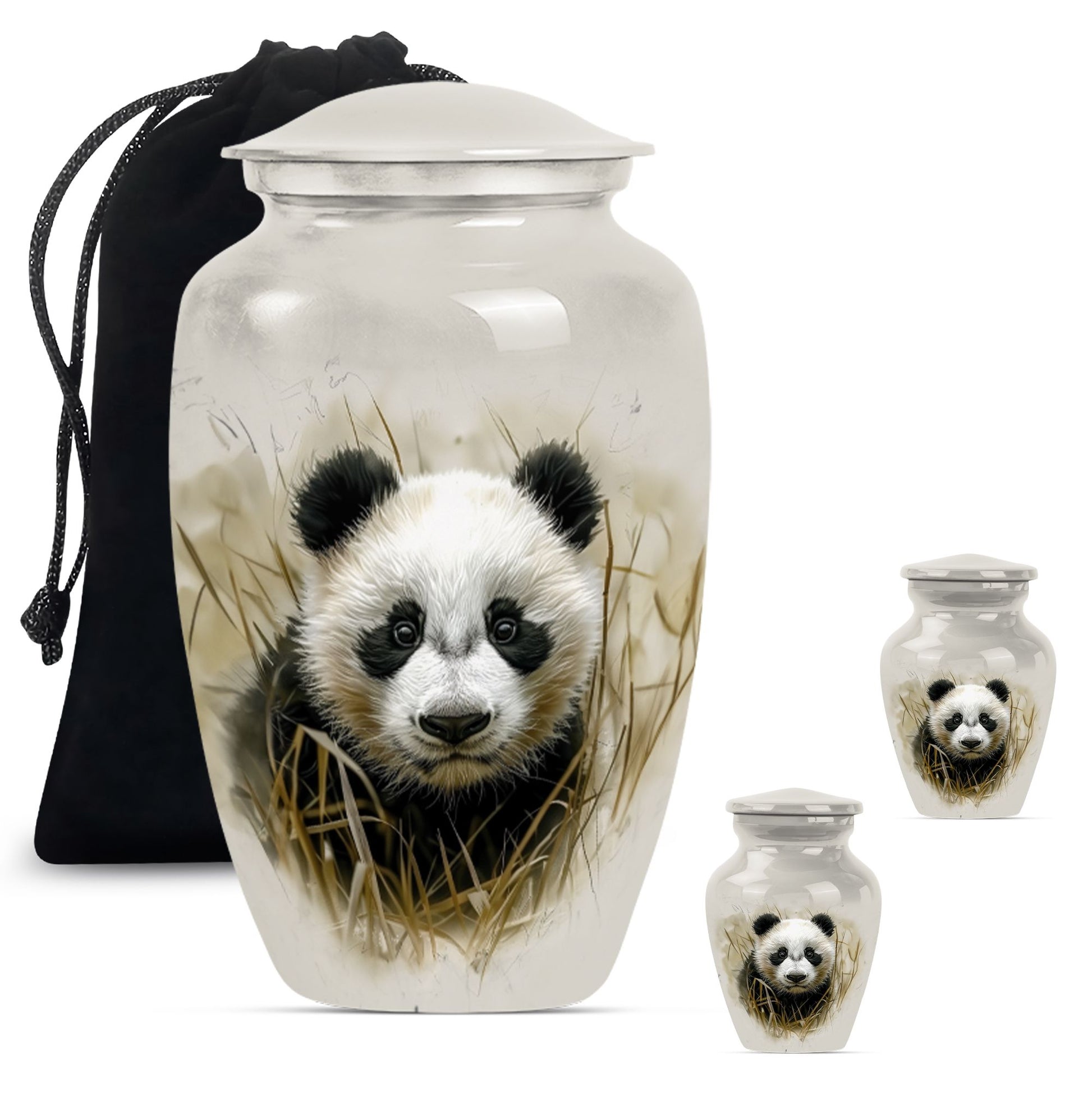 Panda Theme Large Urn With 2 Keepsake Urn