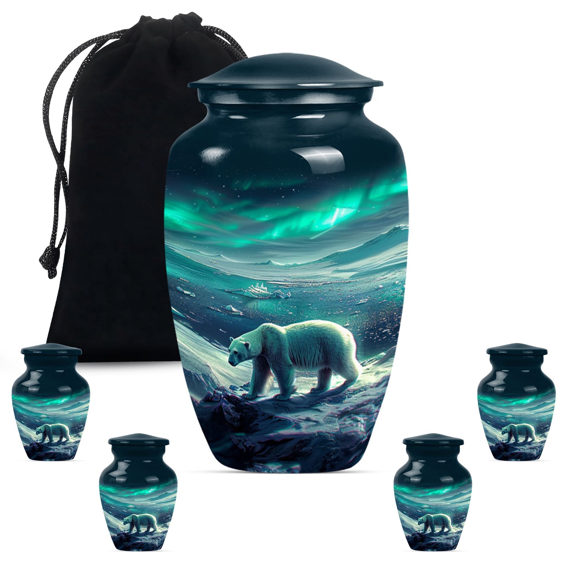 Polar Bear Theme Large Urn With 4 Keepsake Urn
