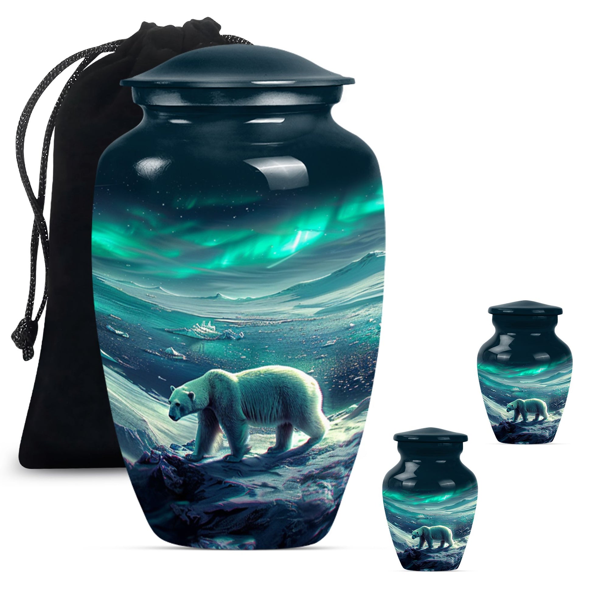 Polar Bear Theme Large Urn With 2 Keepsake Urn