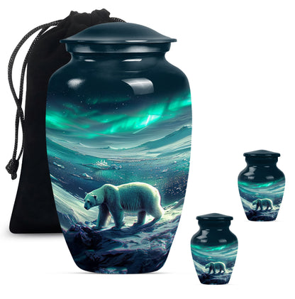 Polar Bear Theme Large Urn With 2 Keepsake Urn