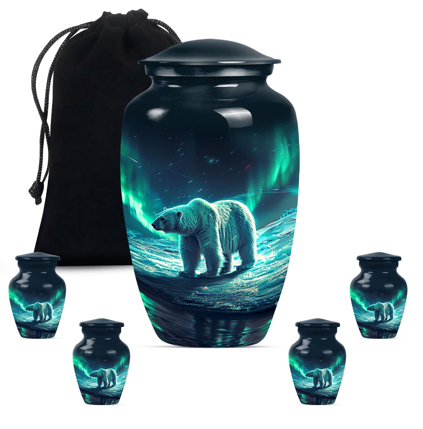 Polar Bear Theme Large Urn With 4 Keepsake Urn