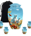 Polar Bear Theme Large Urn With 4 Keepsake Urn
