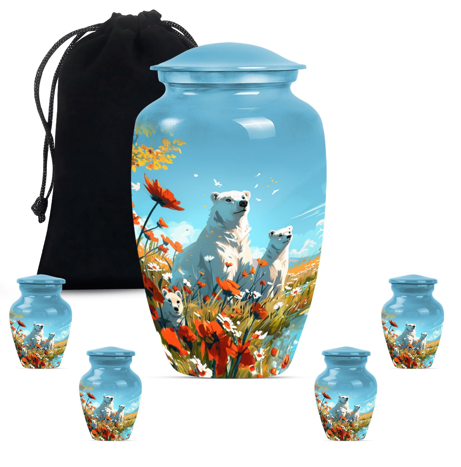 Polar Bear Theme Large Urn With 4 Keepsake Urn