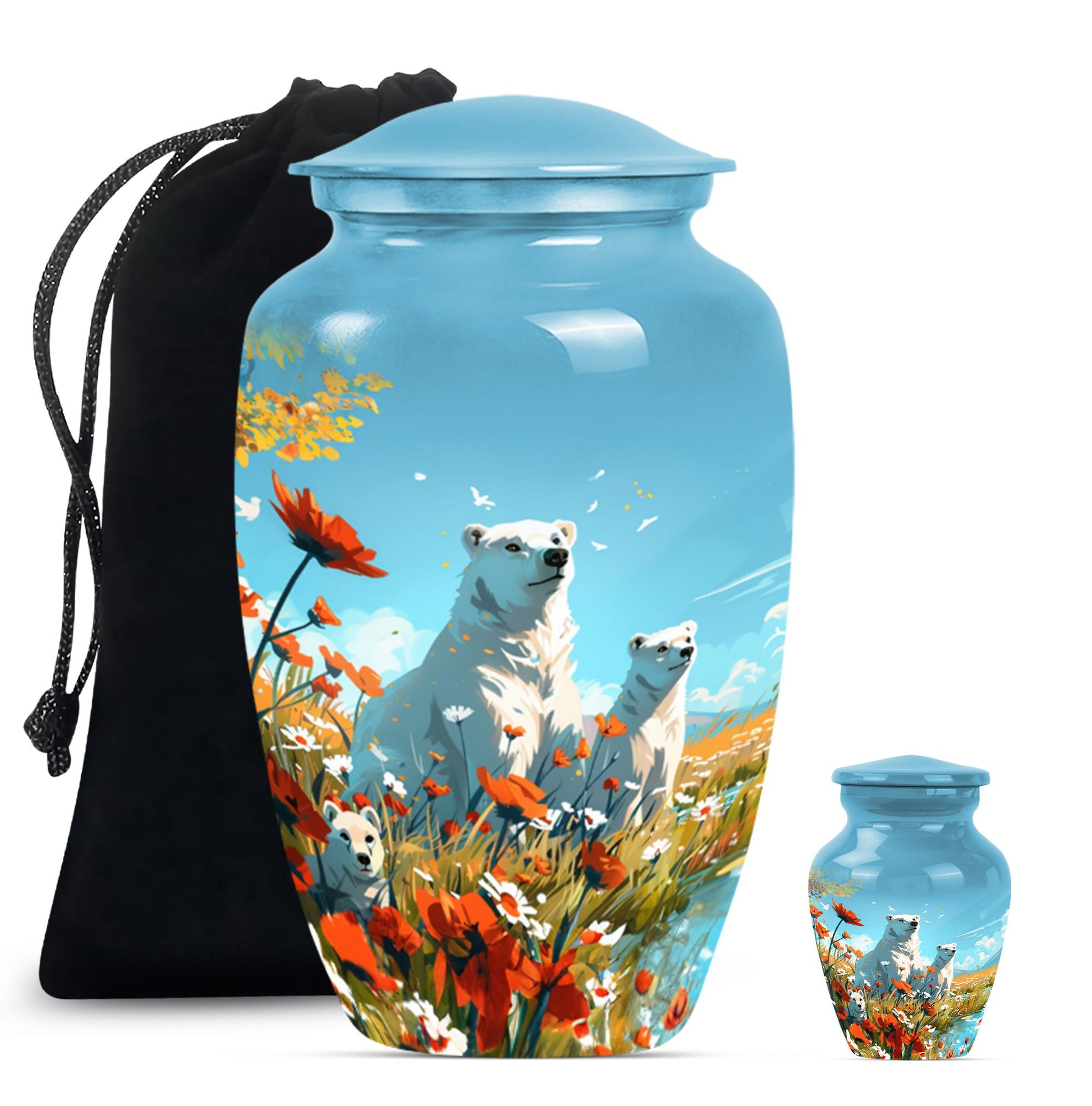 Polar Bear Theme Large Urn With 1 Keepsake Urn
