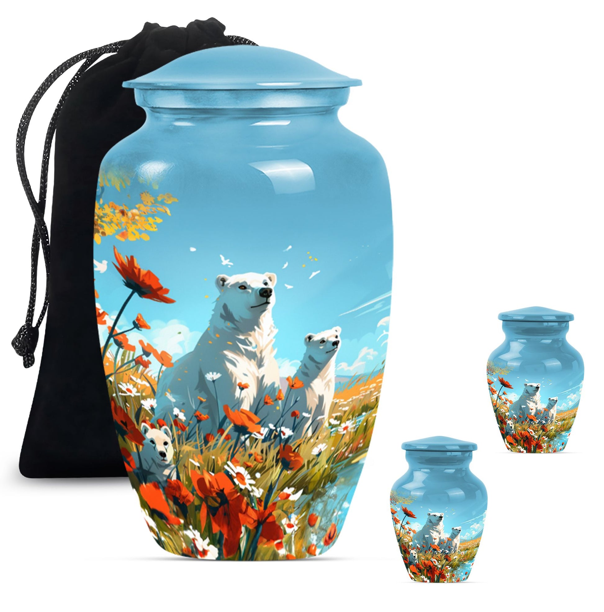 Polar Bear Theme Large Urn With 2 Keepsake Urn