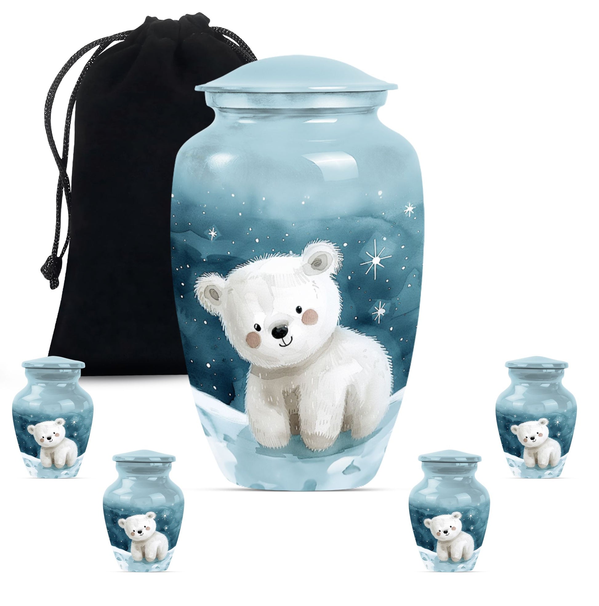 Polar Bear Theme Large Urn With 4 Keepsake Urn