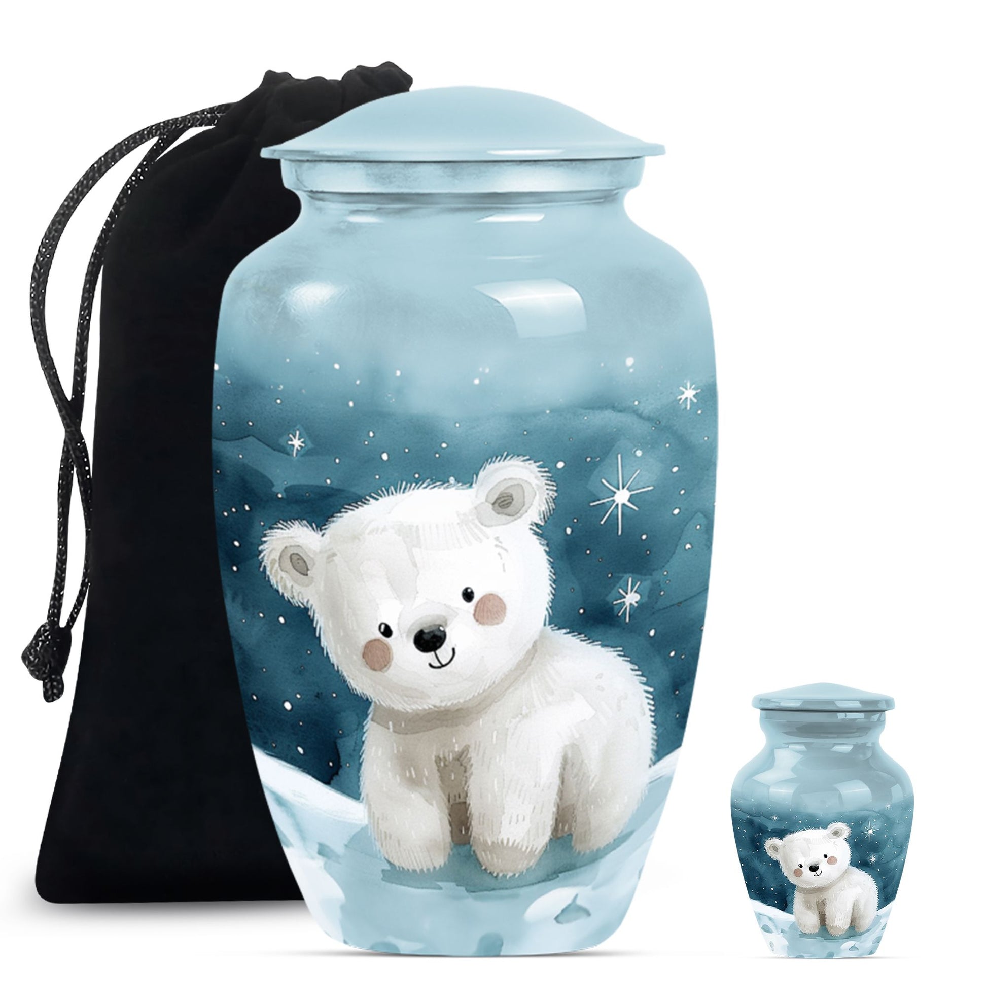 Polar Bear Theme Large Urn With 1 Keepsake Urn