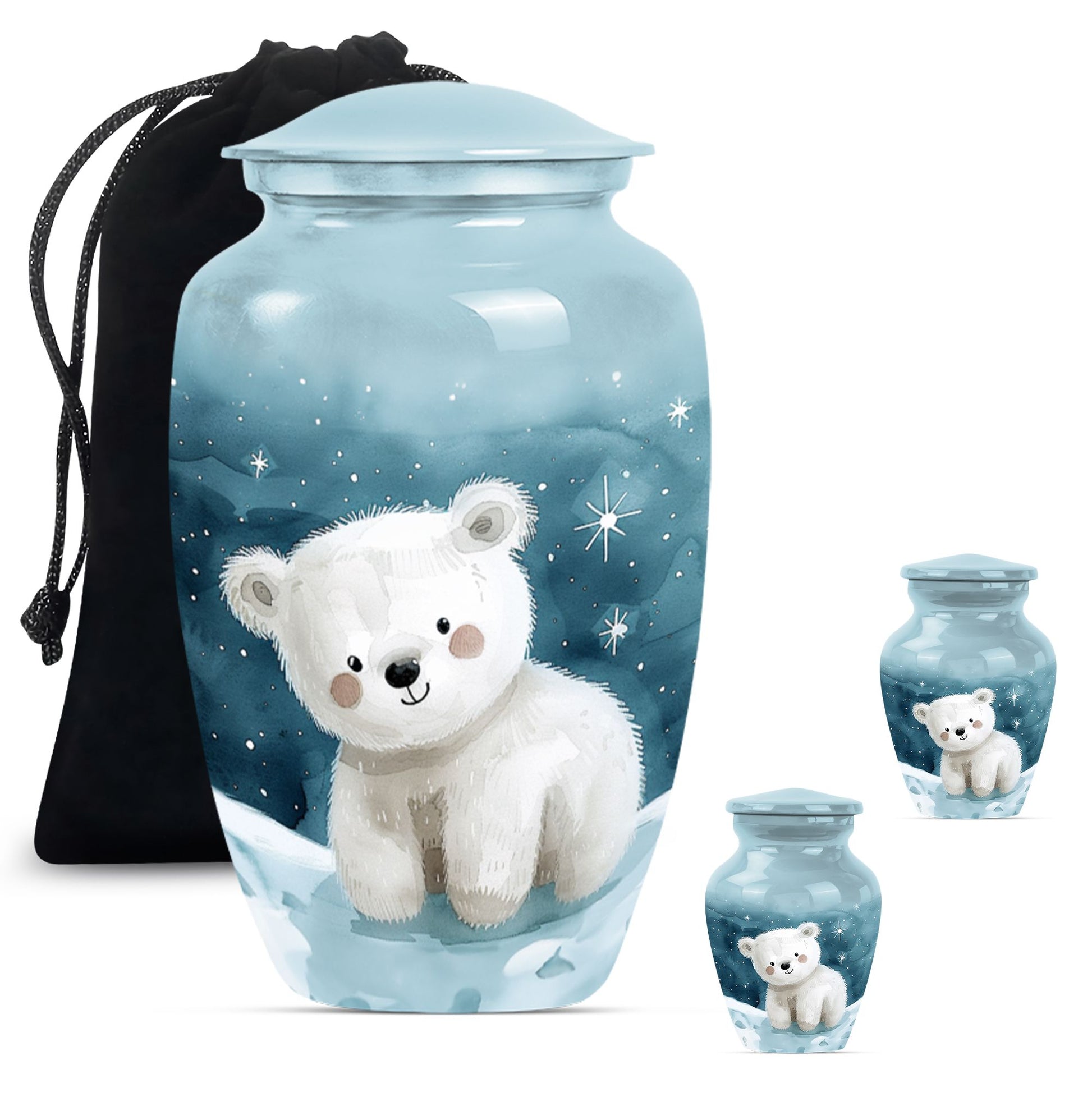 Polar Bear Theme Large Urn With 2 Keepsake Urn