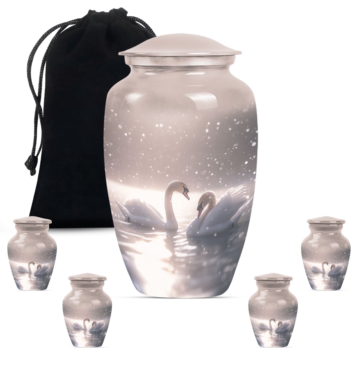 Swan Theme Large Urn With 4 Keepsake Urn