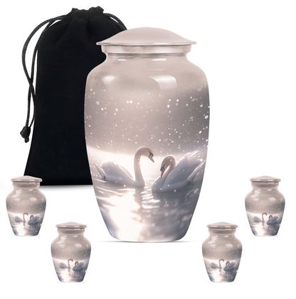 Swan Theme Large Urn With 4 Keepsake Urn