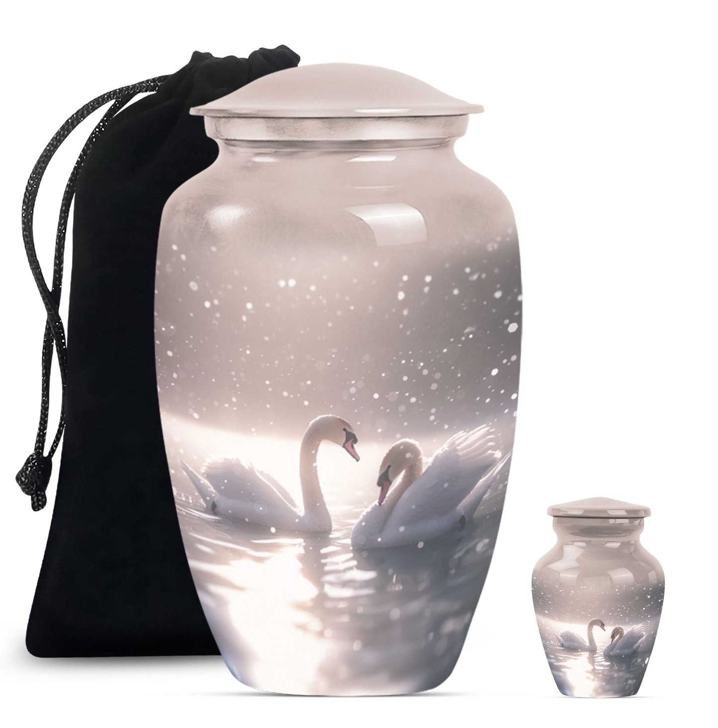 Swan Theme Large Urn With 1 Keepsake Urn