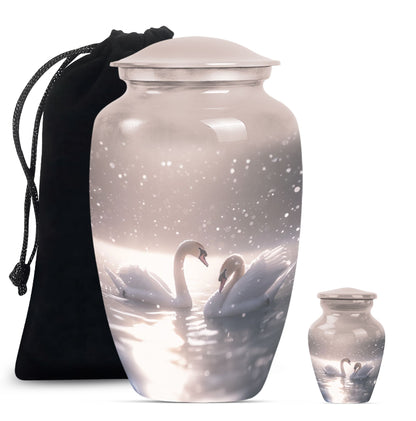 Swan Theme Large Urn With 1 Keepsake Urn