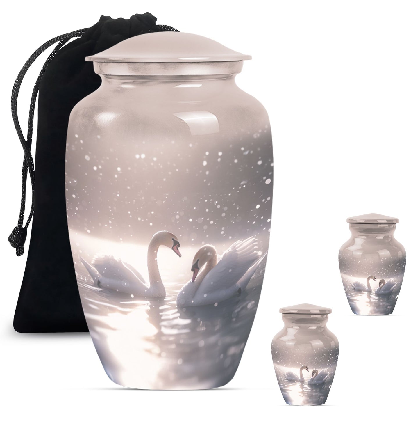 Swan Theme Large Urn With 2 Keepsake Urn