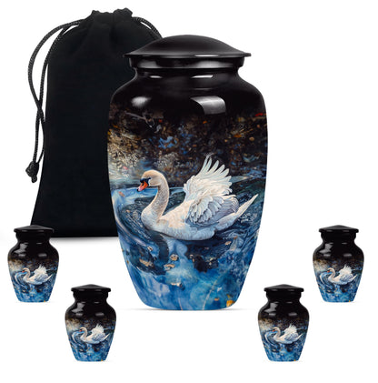Swan Theme Large Urn With 4 Keepsake Urn