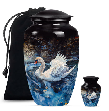 Swan Theme Large Urn With 1 Keepsake Urn