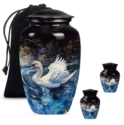 Swan Theme Large Urn With 2 Keepsake Urn