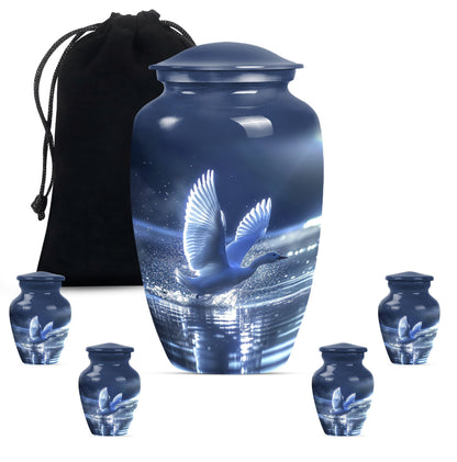 Swan Theme Large Urn With 4 Keepsake Urn