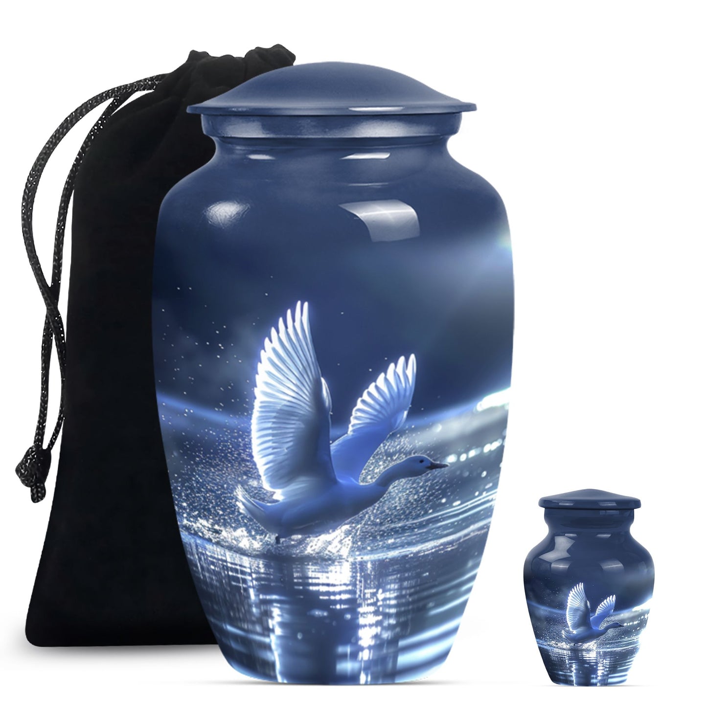 Swan Theme Large Urn With 1 Keepsake Urn