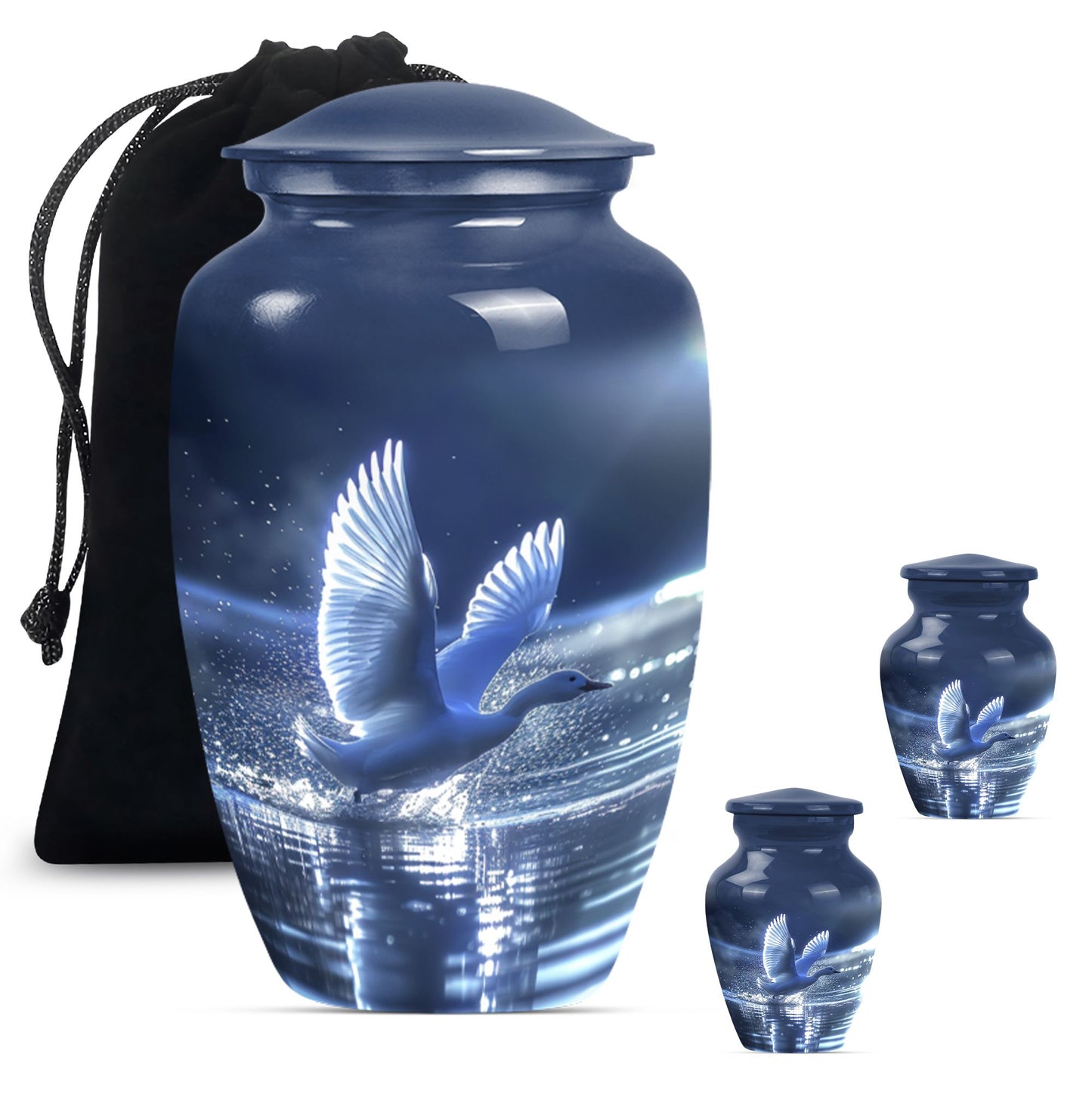 Swan Theme Large Urn With 2 Keepsake Urn