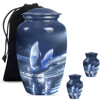 Swan Theme Large Urn With 2 Keepsake Urn