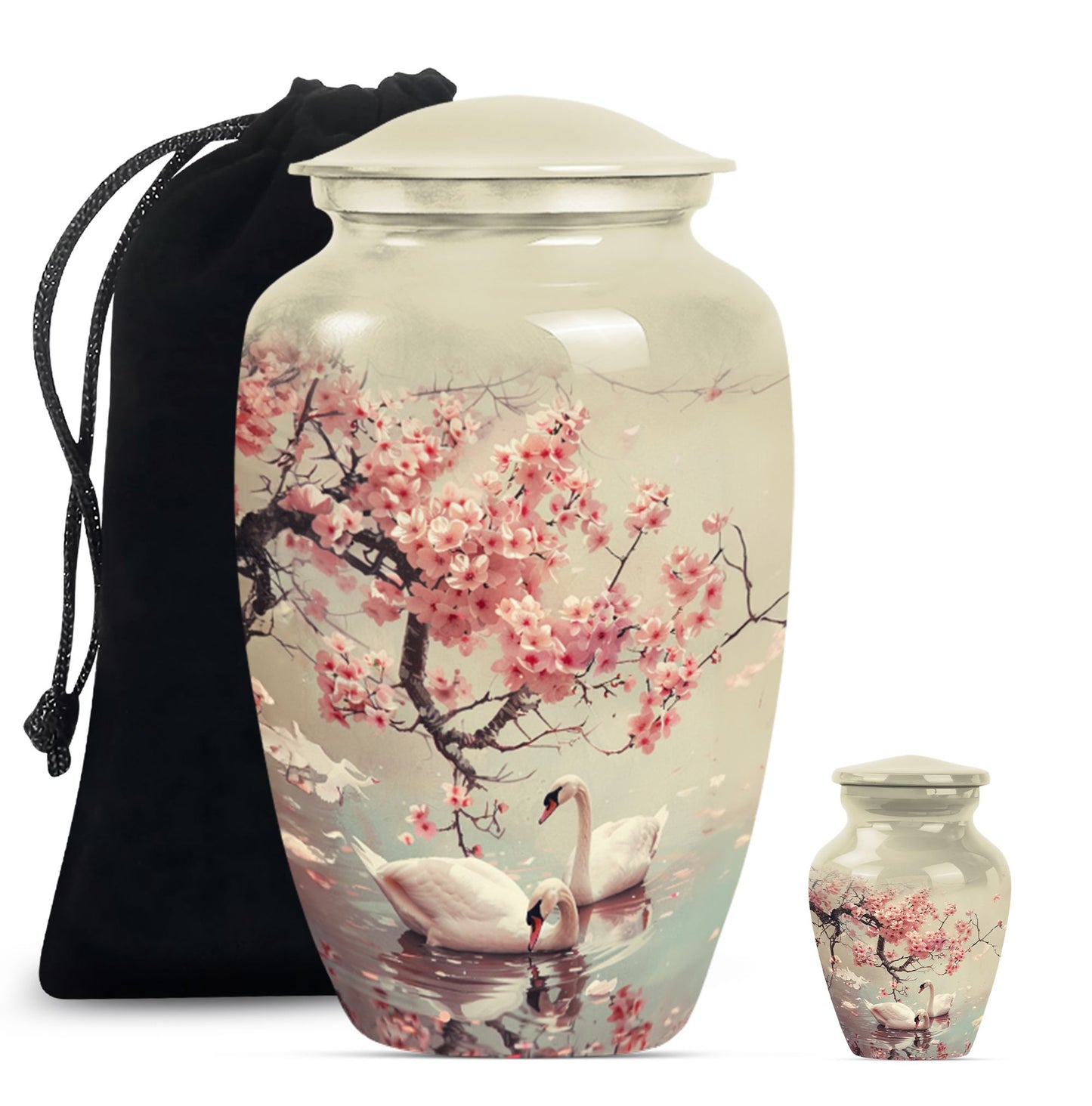 Swan Theme Large Urn With 1 Keepsake Urn