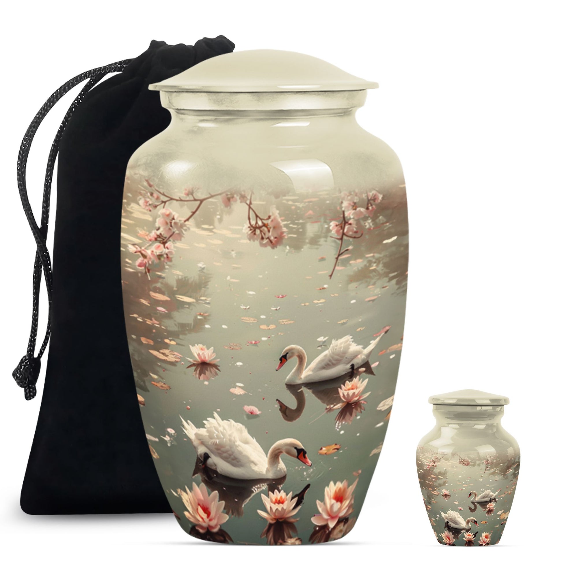 Swan Theme Large Urn With 1 Keepsake Urn