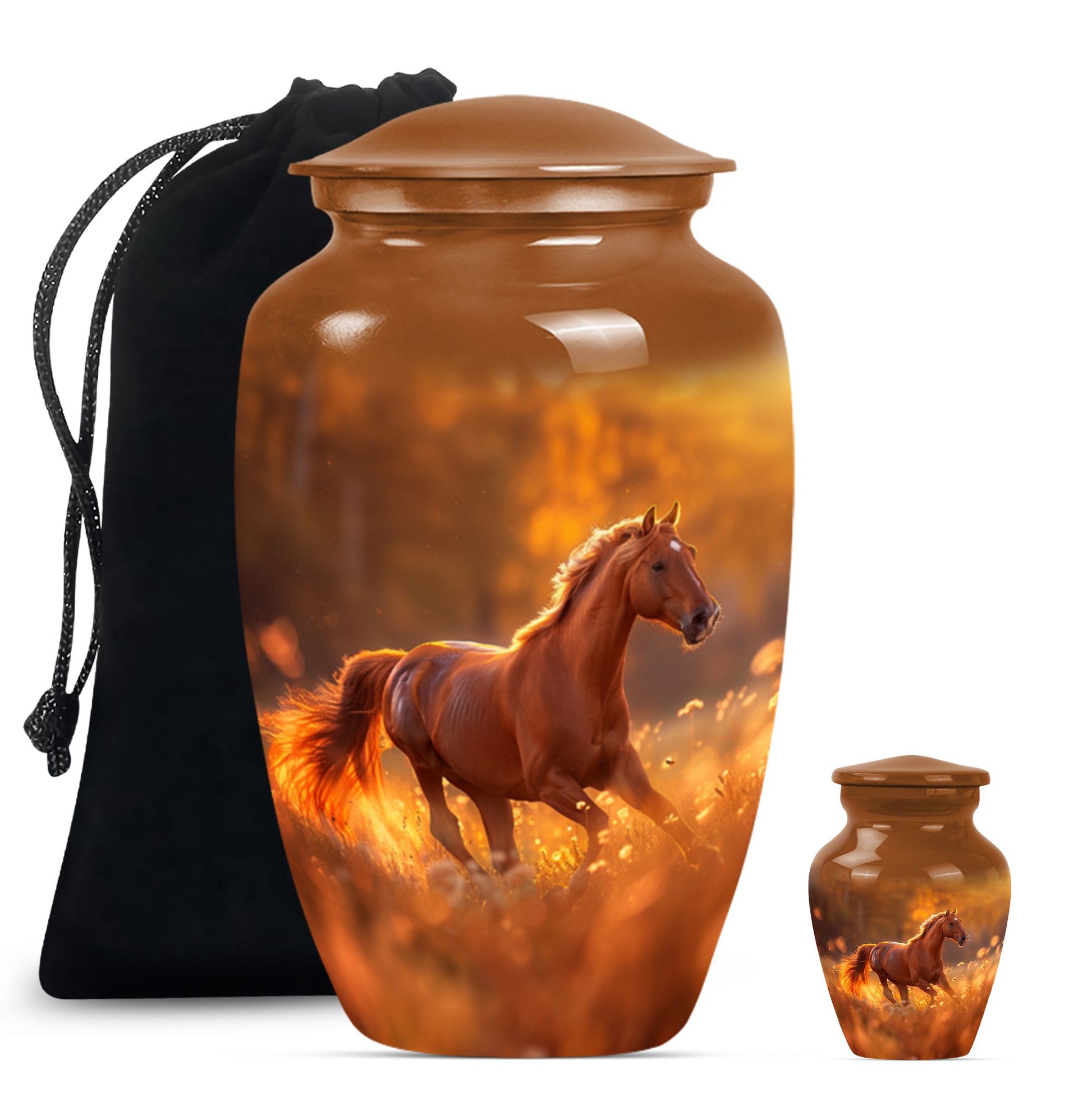 Runing Horse Theme Large Urn With 1 Keepsake Urn