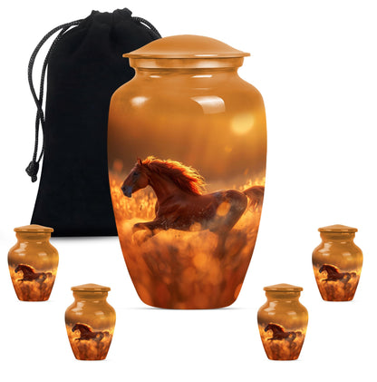 Runing Horse Theme Large Urn With 4 Keepsake Urn
