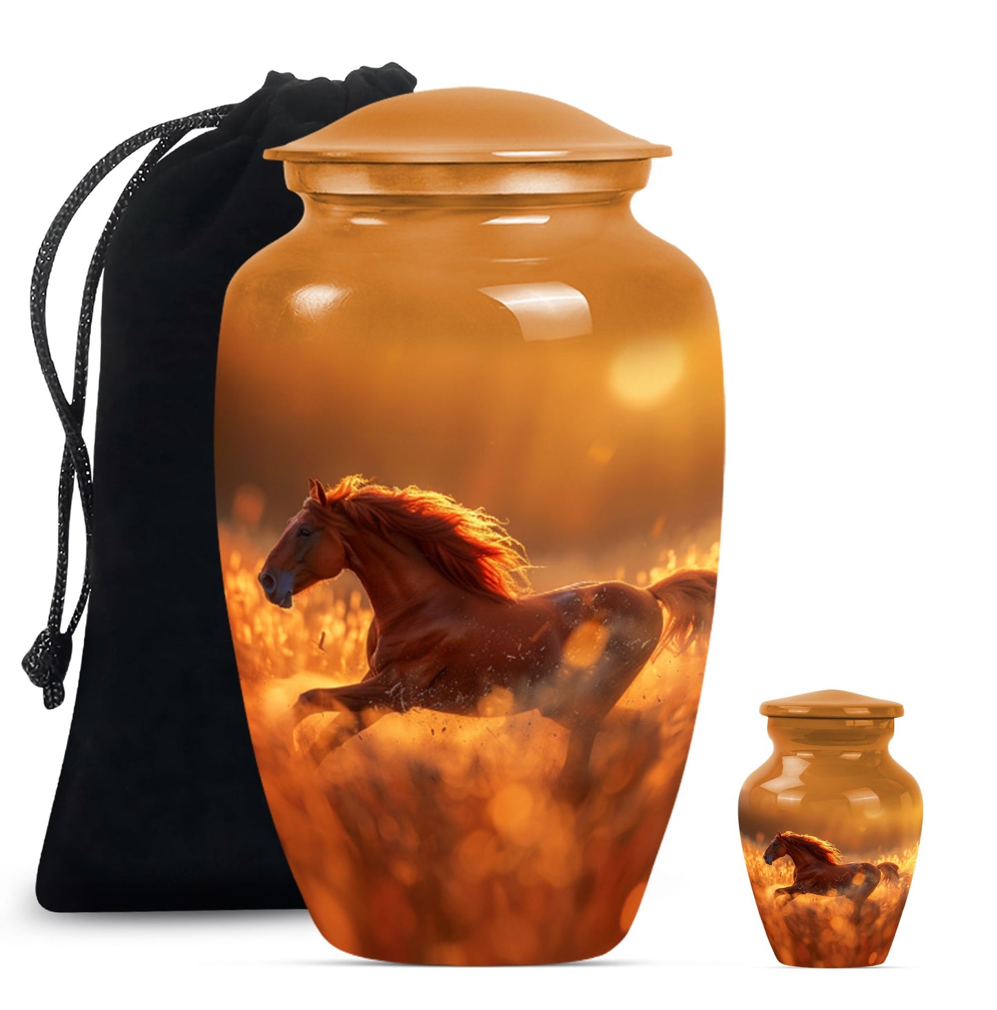 Runing Horse Theme Large Urn With 1 Keepsake Urn
