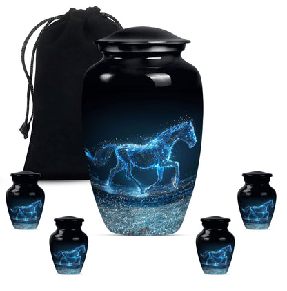 Runing Horse Theme Large Urn With 4 Keepsake Urn