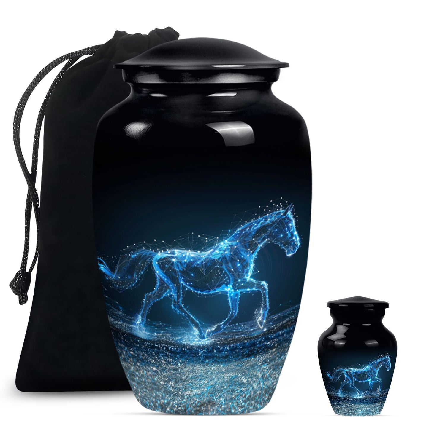 Runing Horse Theme Large Urn With 1 Keepsake Urn