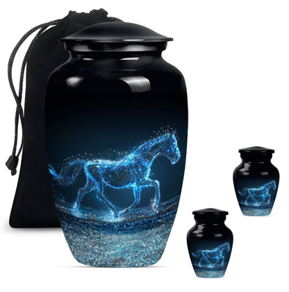 Runing Horse Theme Large Urn With 2 Keepsake Urn