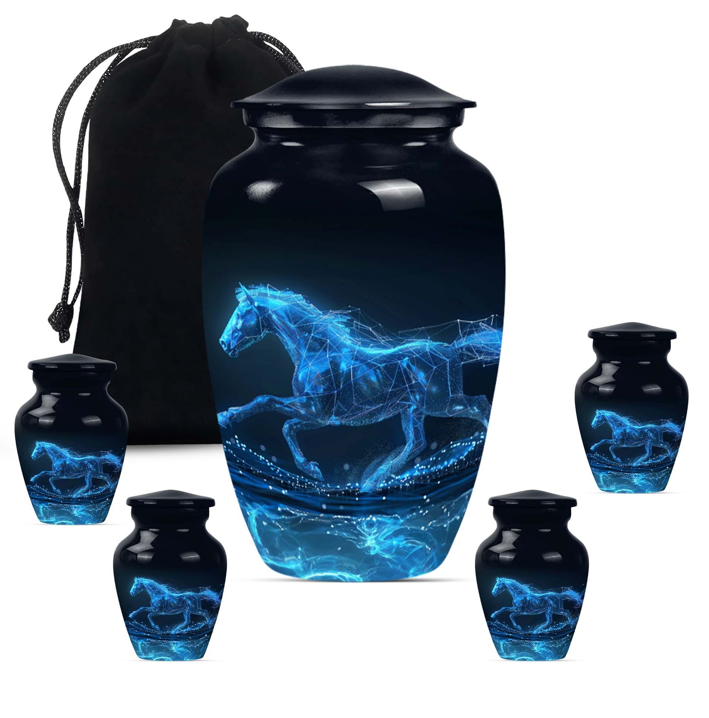 Runing Horse Theme Large Urn With 4 Keepsake Urn