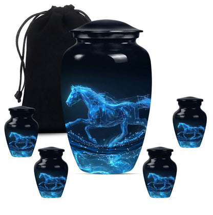 Runing Horse Theme Large Urn With 4 Keepsake Urn