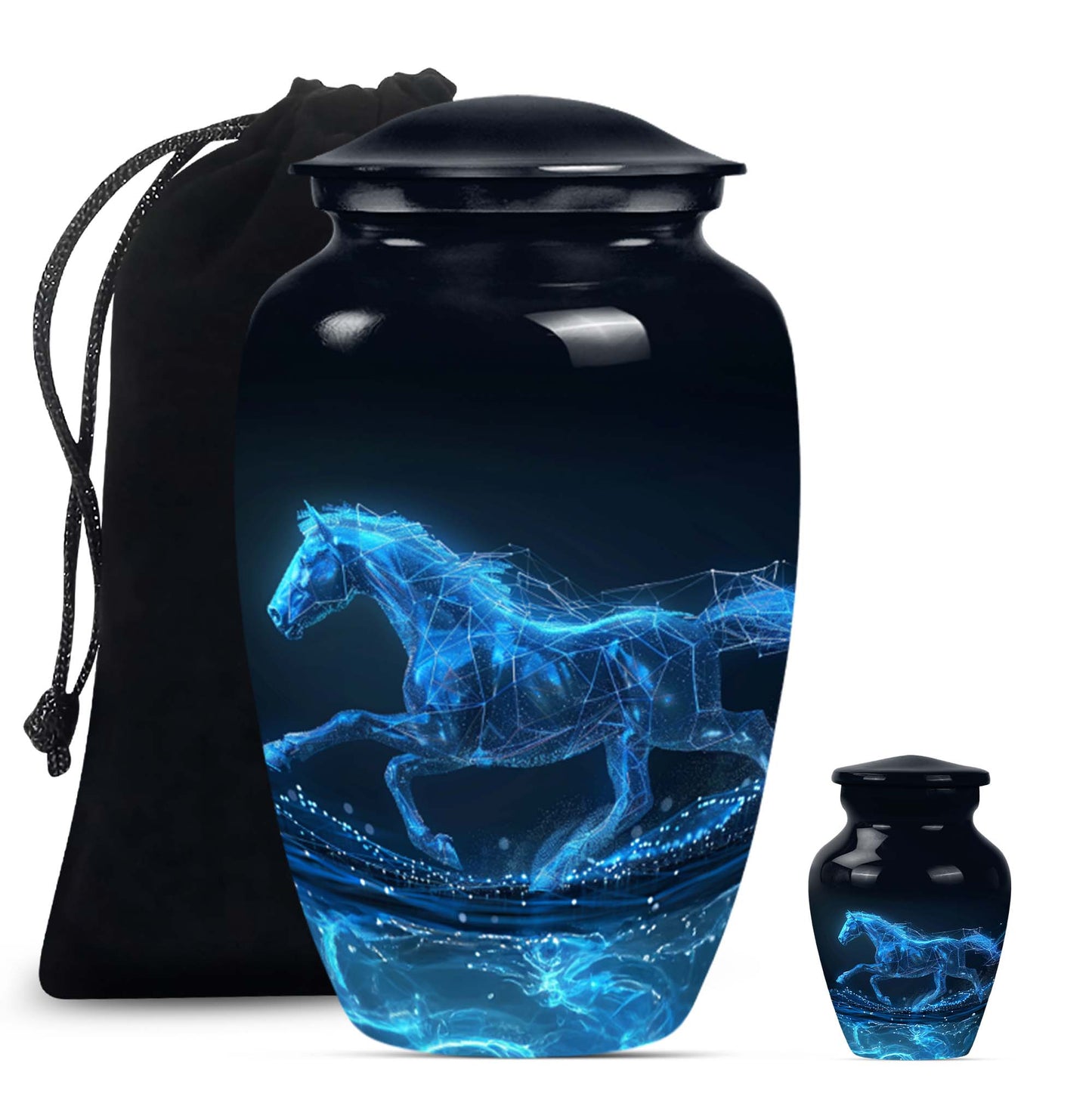 Runing Horse Theme Large Urn With 1 Keepsake Urn