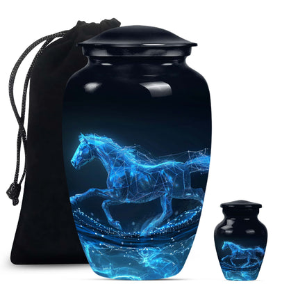 Runing Horse Theme Large Urn With 1 Keepsake Urn