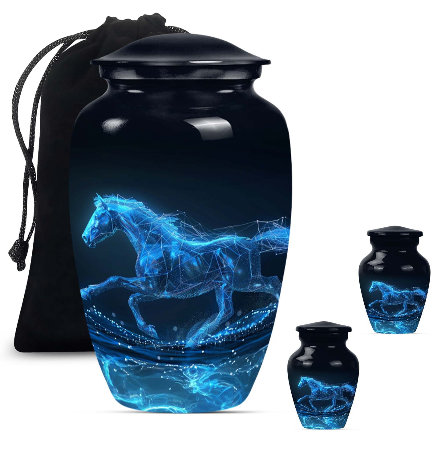Runing Horse Theme Large Urn With 2 Keepsake Urn