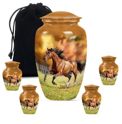 Runing Horse Theme Large Urn With 4 Keepsake Urn