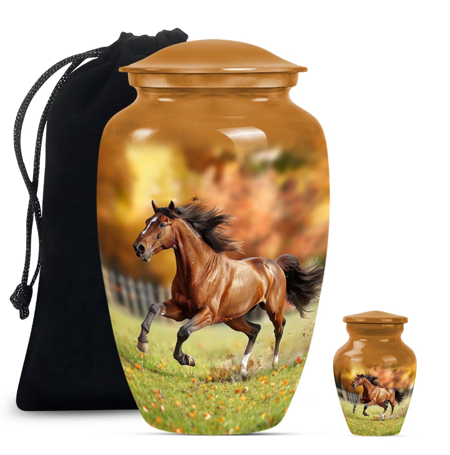 Runing Horse Theme Large Urn With 1 Keepsake Urn