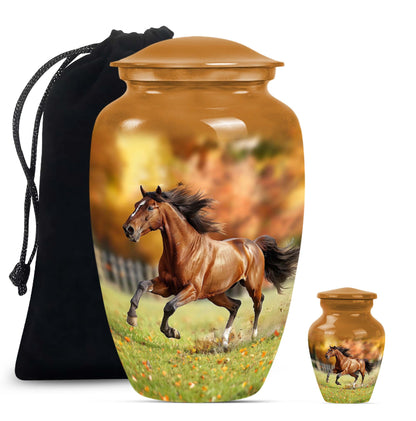 Runing Horse Theme Large Urn With 1 Keepsake Urn