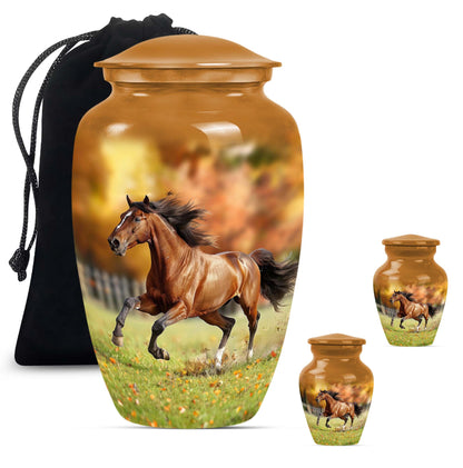Runing Horse Theme Large Urn With 2 Keepsake Urn