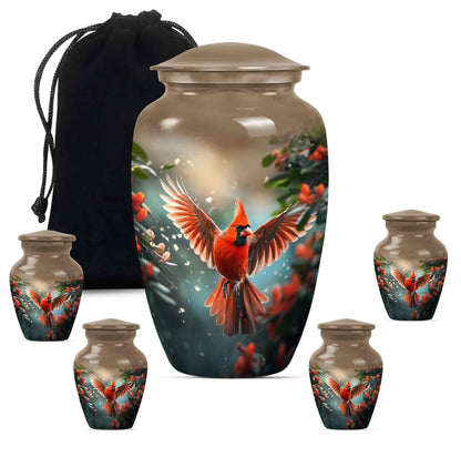 Cardinal Theme Large Urn With 4 Keepsake Urn