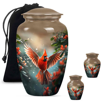 Cardinal Theme Large Urn With 2 Keepsake Urn