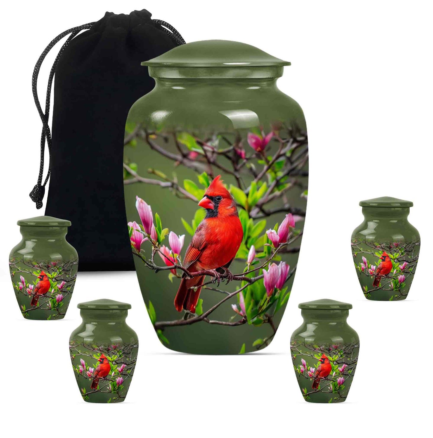 Cardinal Theme Large Urn With 4 Keepsake Urn