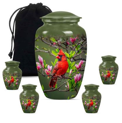 Cardinal Theme Large Urn With 4 Keepsake Urn