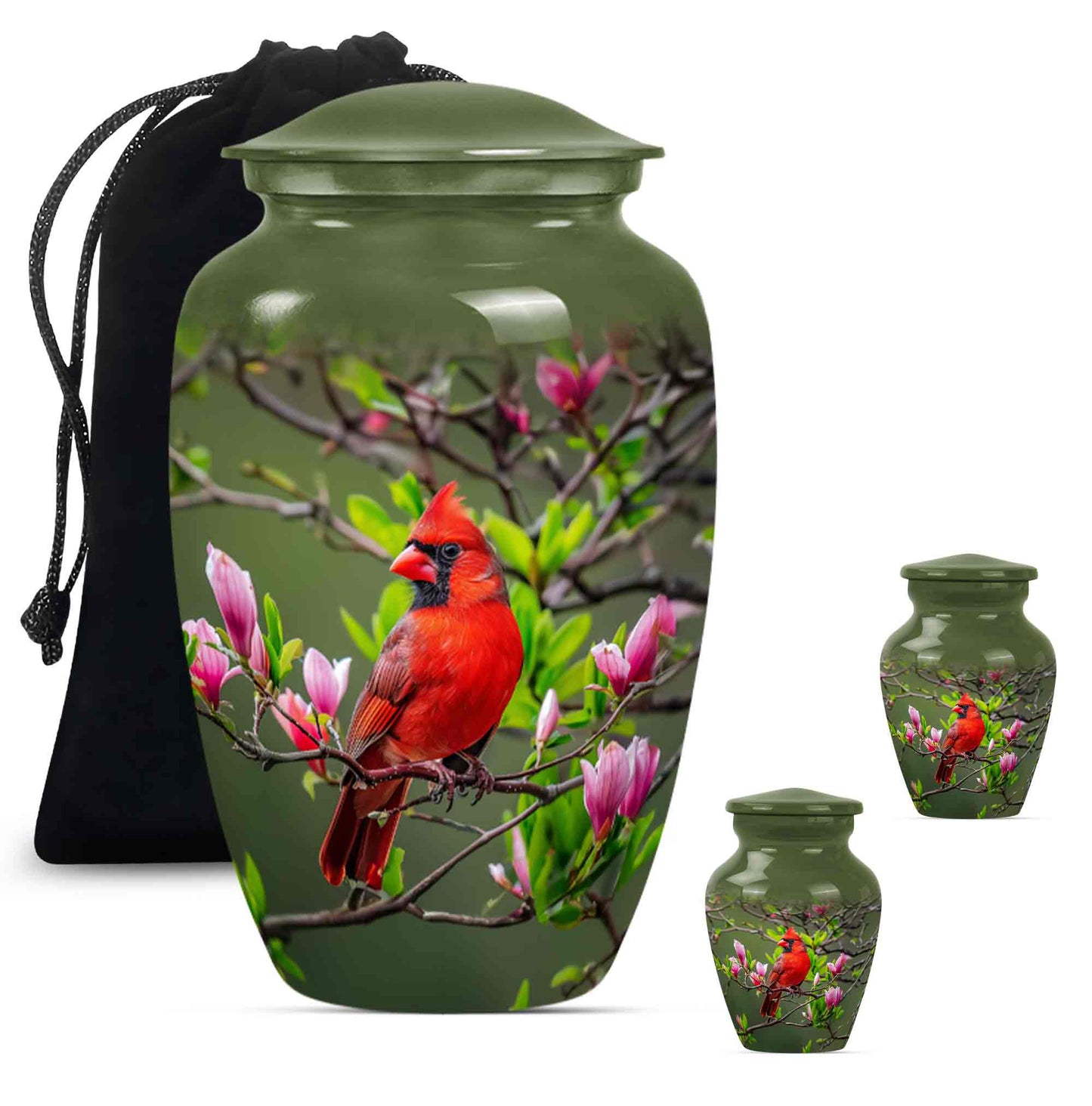 Cardinal Theme Large Urn With 2 Keepsake Urn
