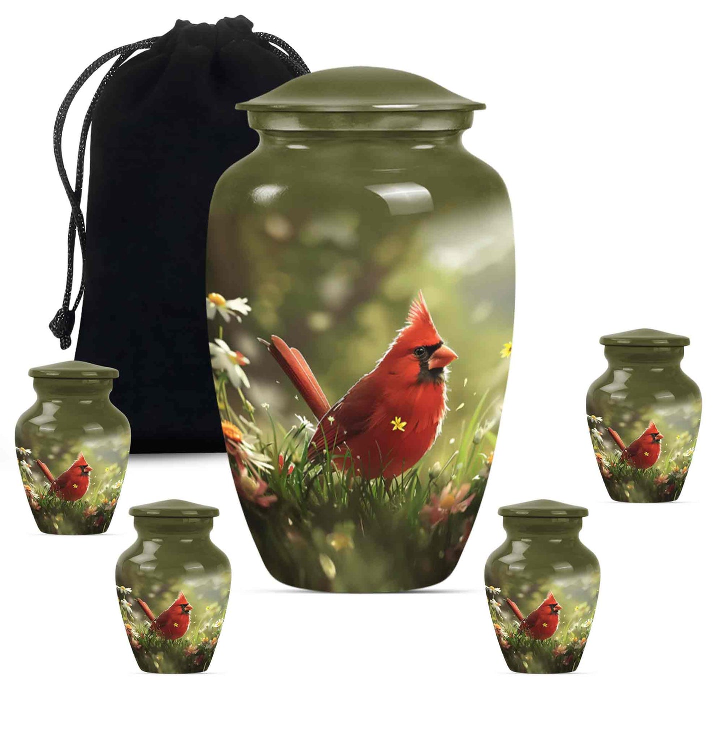 Cardinal Theme Large Urn With 4 Keepsake Urn