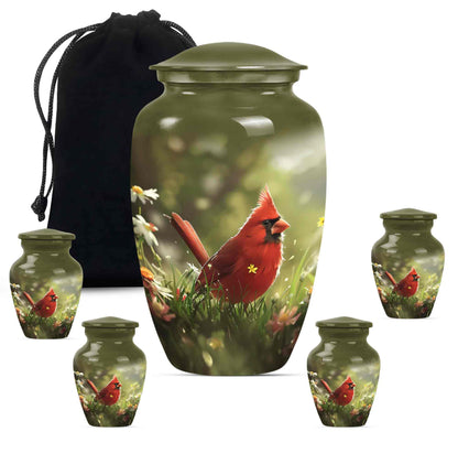 Cardinal Theme Large Urn With 4 Keepsake Urn