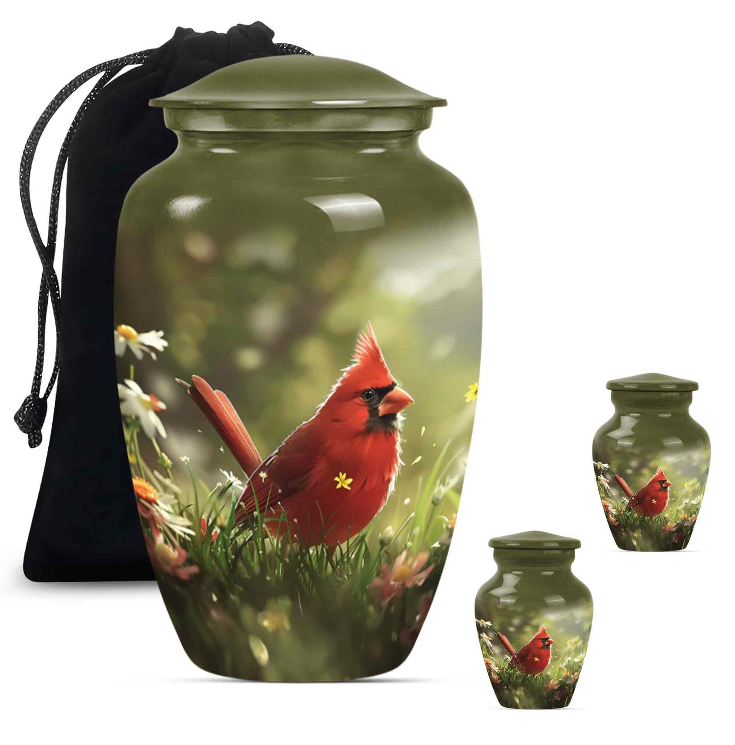 Cardinal Theme Large Urn With 2 Keepsake Urn