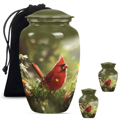 Cardinal Theme Large Urn With 2 Keepsake Urn